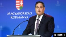 Nagy Márton gazdaságfejlesztési miniszter a Kormányinfó sajtótájékoztatón a Miniszterelnöki Kabinetiroda épületében 2022. október 22-én.