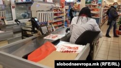 Macedonia - Plastic bags and canvas bags in markets in Skopje