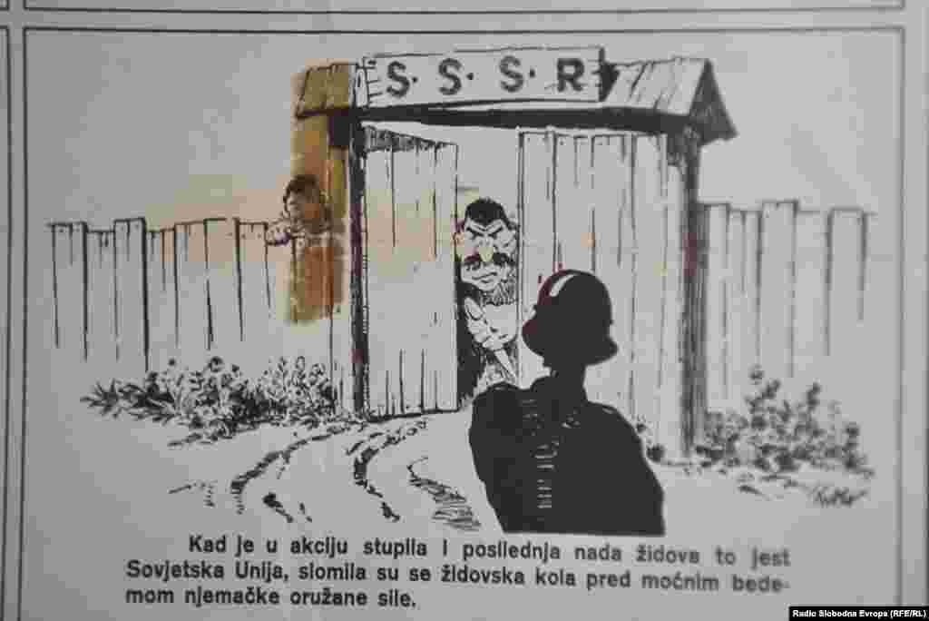 Na fotografiji jedan od primjera propagandnih plakata protiv Jevreja. Prije 78 godina, sovjetske jedinice Crvene armije su 27. januara 1945. oslobodile Auschwitz, najveći koncentracijski logor u Drugom svjetskom ratu, koji su nacisti otvorili na jugu okupirane Poljske. Ovaj datum obilježava se kao Međunarodni dan sjećanja na holokaust. 