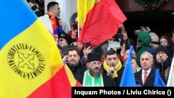 Copreședinții AUR, George Simion și Claudiu Târziu, împreună cu Călin Georgescu, un prorus declarat, la evenimentele legate de aniversarea Zilei Unirii Principatelor Române. Iași, 24 ianuarie 2022. 