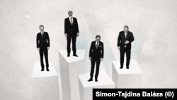 Nem egy platformon. Balról jobbra: Eduard Heger szlovák, Mateusz Morawiecki lengyel, Petr Fiala cseh és Orbán Viktor magyar kormányfő