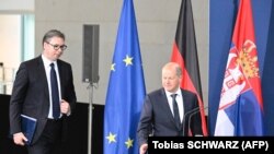 Presidenti i Serbisë, Aleksandar Vuçiq, dhe kancelari gjerman, Olaf Scholz.