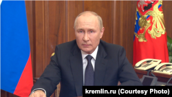 Vlagyimir Putyin orosz elnök televíziós beszéde közben 2022. szeptember 21-én