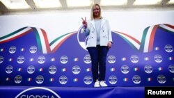 Liderka partije Braća Italije, Giorgia Meloni u Rimu tokom izborne noći, 26. septembar 2022. 