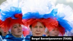 На праздничном профсоюзном шествии в Москве, 1 мая 2018 года