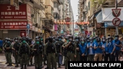 Policija u delu gde su održavane demonstracije, Hong Kong, septembar 2020. 