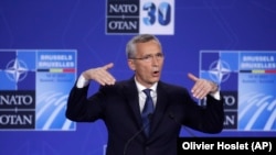 Secretarul general NATO Stoltenberg vorbind la summitul NATO din Bruxelles, 14 iunie 2021