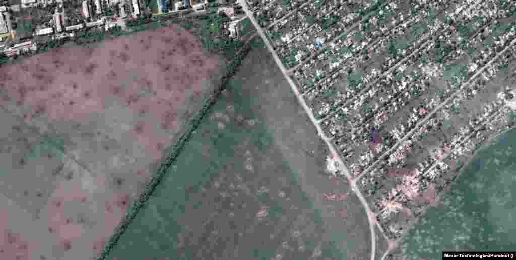 Satelitski snimak Limana u Ukrajini prikazuje artiljerijske kratere na poljima, kao i zgrade uništene krajem maja. Prema UN, ukupno 50 zemalja oslanja se na Rusiju i Ukrajinu za najmanje 30 odsto svog uvoza pšenice. Na Bliskom istoku i severnoj Africi, ove zemlje uključuju Liban, Egipat, Libiju, Oman, Saudijsku Arabiju, Jemen, Tunis, Iran, Jordan i Maroko. &nbsp;