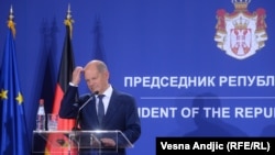 Nemački kancelar Olaf Šolc tokom prethodne posete Beogradu u maju 2022. 