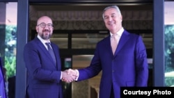 Претседателот на Европскиот совет Шарл Мишел со претседателот на Црна Гора, Мило Ѓукановиќ во Подгорица