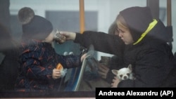 După un an de război, 59% dintre refugiații ucraineni din România spun că societatea civilă le-a oferit mai mult ajutor decât autoritățile. Imagine din 4 martie 2022 - autobuz cu refugiați ucraineni în vama Siret.