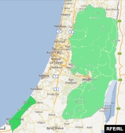 Hartă a Israelului arătând Gaza și Cisiordania.