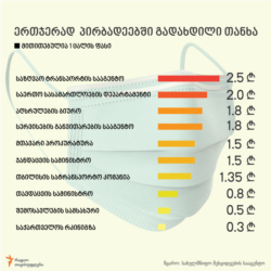 შენიშვნა: დეპარტამენტმა პირბადეების ნაწილი 1 ლარადაც შეიძინა, სამინისტრომ კი ნაწილში 0.85 დან 1.5 ლარი გადაიხადა.