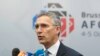 NATO Secretary-General Jens Stoltenberg speaking to journalists at a summit focusing on Afghanistan in Brussels on October 5.