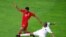 Switzerland - Portuguese forward Nani (L) vies with Turkish midfielder Mehmet Aurelio during the Euro 2008 Championships Group A football match Portugal against Turkey on June 7, 2008 at Geneva stadium in Geneva, Switzerland.