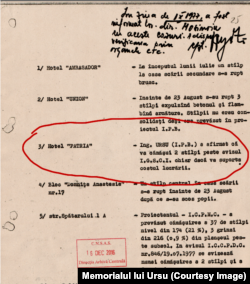 Document de sinteză al Departamentului Securității Statului, care consemnează intenția lui Gheorghe Ursu de a cămășui doi stâlpi în plus la proiectul de la Blocul Patria.