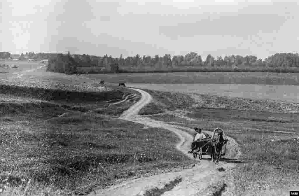 Дорога в Ясную Поляну, усадьбу Толстого к югу от Москвы. 1909 год.