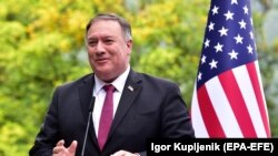 Američki državni sekretar Majk Pompeo na konferenciji za novinare na Bledu, Slovenija