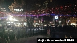 Policijski kordon mirno tastjeruje demonstrante iz parka