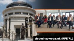 Илустрација, брифинг на Државниот обвинител Љупчо Коцевски, шефот на Обвинителството за гонење на организиран криминал Ислам Абази, и шефот на скопскпто обвинителство Гаврил Бубевски. 