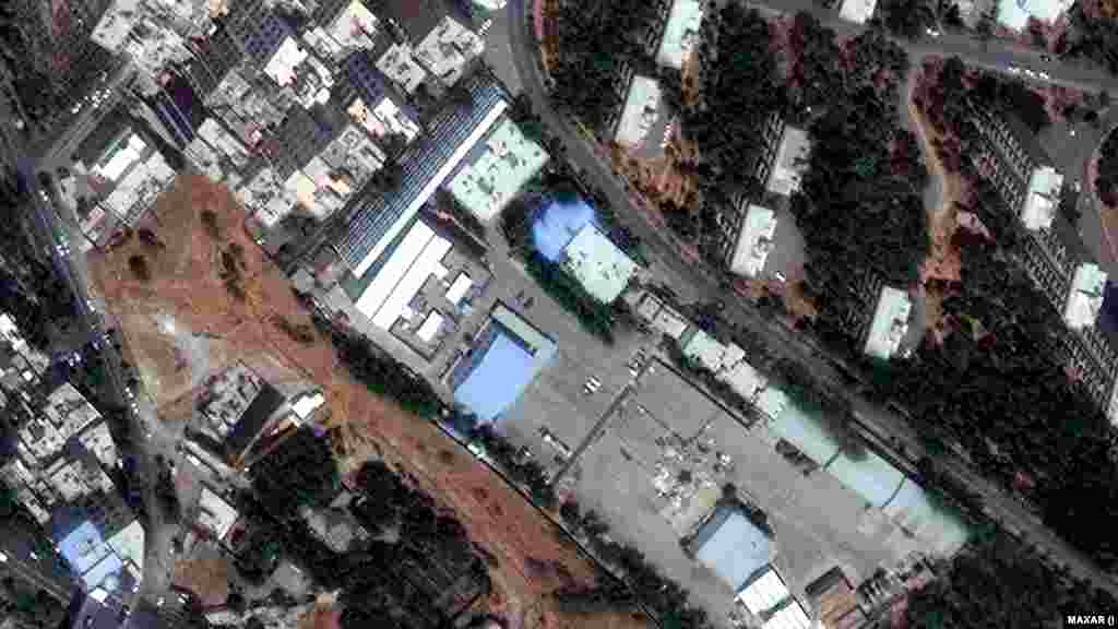 A satellite view of buildings at Shahid Rajaee University in Tehran on June 14. Another image on June 20 shows damage following Israeli strikes.