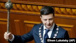 Noul președinte ucrainean Volodimir Zelenski la ceremonia de inaugurare. 20 mai 2019