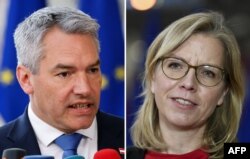 Cancelarul Austriei, Karl Nehammer, și ministra Climei și Mediului, Leonore Gewessler