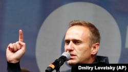RUSSIA -- Russian opposition leader Aleksei Navalny speaks during a rally to support political prisoners in Moscow, September 29, 2019