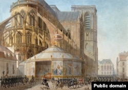 Пристигането на Наполеон Бонапарт в катедралата "Нотр Дам" за коронацията му като император, 2 декември 1804 г. Картина на Шарл Персие (1764-1838) и Пиер Фонтен (1762-1853).