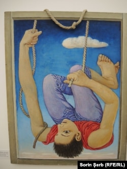 Saltimbancul, 1975-76, tempera pe pânză, funie