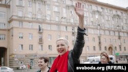 Мария Калесникова по време на протест срещу Александър Лукашенко, 29 август 2020 г.