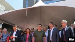 Свечено отворање на Спортски центар „Јане Сандански“ и хотел „Русија“ во Скопје. Ивица Коневски, Гордана Јанкулоска, Никола Груевски, Сергеј Самсоненко и Маријан Камиловски.