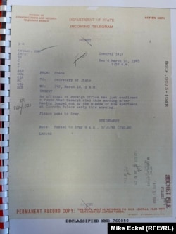 Češko Ministarstvo spoljnih poslova je prošle godine dobilo niz diplomatskih depeša iz Velike Britanije, Francuske i SAD u vezi sa smrću ministra spoljnih poslova Jana Masarika u martu 1948.