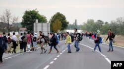 Pamje e migrantëve duke e kaluar kufirin nga Hungaria në Austri