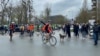 Serbia - Novi Sad - Students on bicycles ride to Strasbourg to show the European public that the government in Serbia did not fulfill the students' demands regarding the fall of the canopy