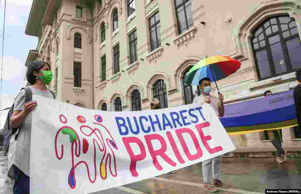 LGBTQ- Protest organized by ACCEPT Association, against the decision of banning the Bucharest Pride Parade 2021, Bucharest, Romania.