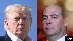 Колаж със снимки на американския президент Доналд Тръмп и бившия руски президент Дмитрий Медведев