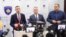 Predsednik Skupštine Kosova Kadri Veselji, odlazeći premijer Kosova Ramuš Haradinaj i gradonačelnik Prištine Špend Ahmeti na pres-konferenciji