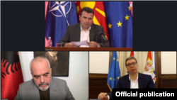 Онлај состанок на претседателот на Србија Александар Вучиќ, премиерот на Македонија Зоран Заев и премиерот на Албанија Еди Рама