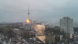 Turnul de televiziune de la Kiev a fost lovit de o rachetă rusească, 1 martie 2022.