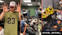 Migranți tadjici reținuți la un aeroport din Moscova.