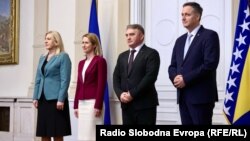 Visoka predstavnica EU Kaja Kallas s članovima Predsjedništva BiH Željkom Cvijanović, Željkom Komšićem i Denisom Bećirovićem u Sarajevu, 8. 4. 2025.