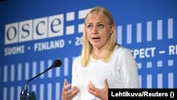 Finska šefica diplomatije Elina Valtonen, trenutno predsjedavajuća OSCE-a, na obilježavanju 50. godišnjice Helsinškog završnog akta u Helsinkiju, 31. jula 2025.