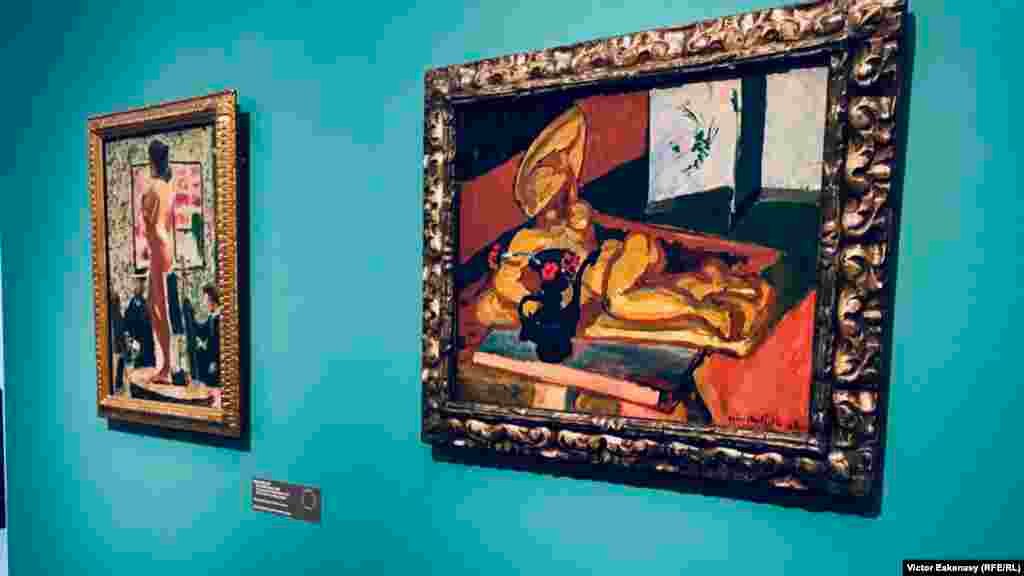 Matisse, Sculptură și vază persană, 1908. În stînga, Albert Marquet, &bdquo;Nu fauve&rdquo;, 1898.