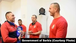 Ministar unutrašnjih poslova Srbije, Aleksandar Vulin, u razgovoru sa reprezentativcima Srbije, uoči Svetskog prvenstva u boksu, koje se održava u Beogradu od 24. oktobra do 6. novembra 2021. 