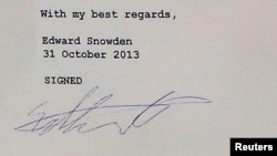 Подпись Эдварда Сноудена под его письмом, отправленным немецким депутатам.