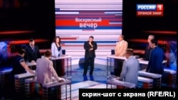 Moment dintr-un talk-show prezentat de Vladimir Soloviov la televiziunea Rusia-1.