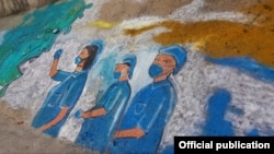 Mural kushtuar mjekëve që janë ballafaquar me koronavirusin, Shkup janar 2021. 