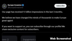 Europe Invasion се пофали во октомври дека собрала 1,1 милијарди рекации во текот на претходните три месеци