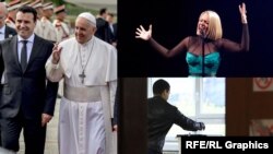 Колаж - Папата Франциск со Зоран Заев, Тамара на Евровизија и избори 2019